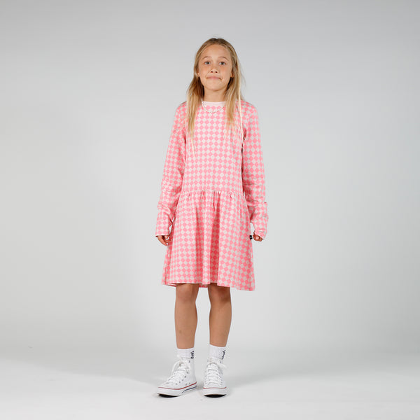 GIRLS MONDAY DRESS - Pink Check