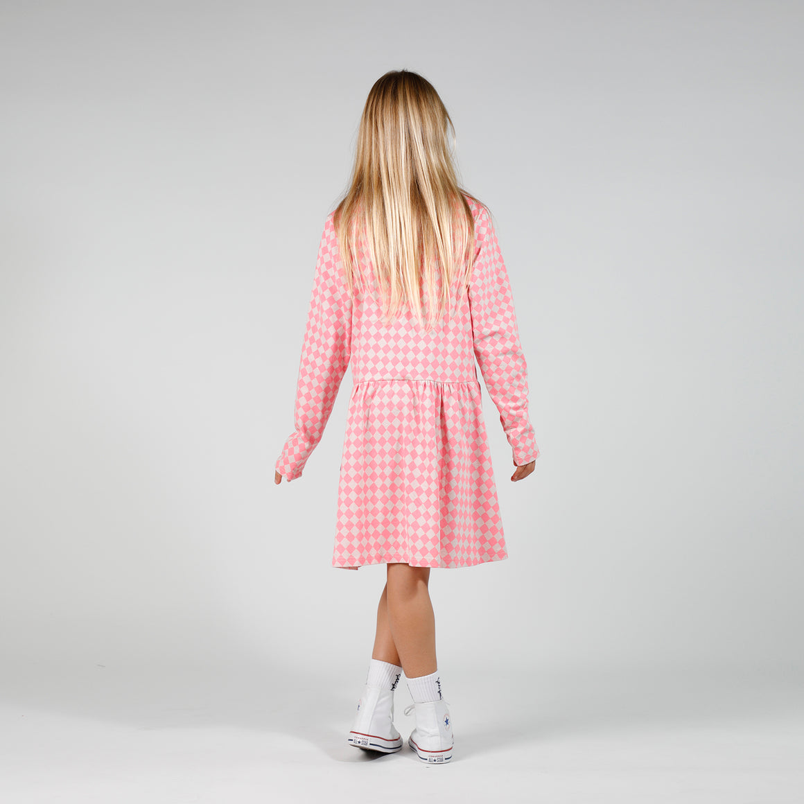 GIRLS MONDAY DRESS - Pink Check