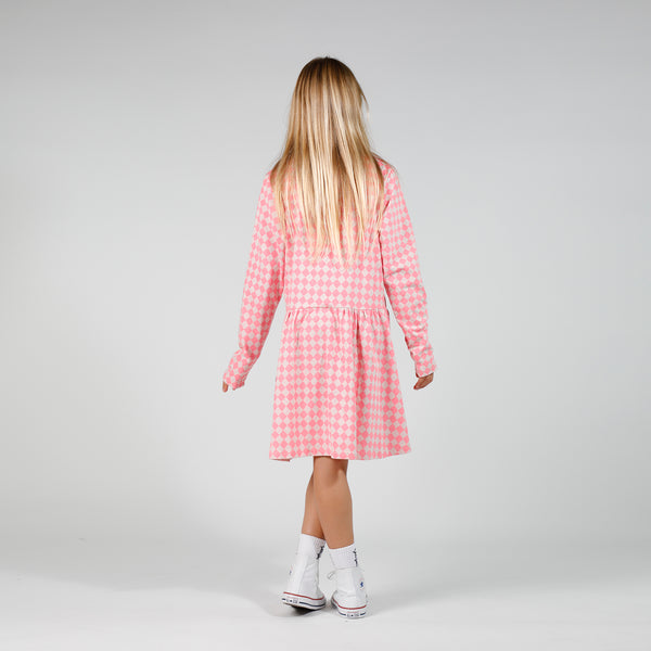 GIRLS MONDAY DRESS - Pink Check