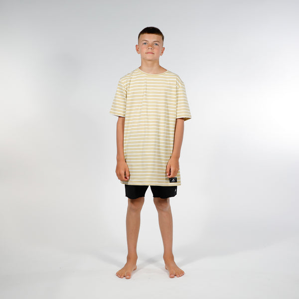 BOYS SS CLASSICS TEE - Gold White Stripe