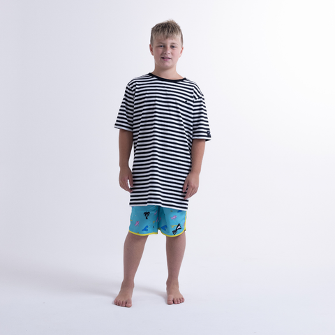 Holiday Stripe SS Tee - Black White Stripe