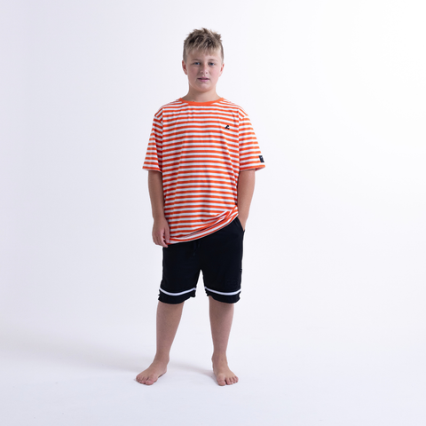 Holiday Stripe SS Tee - Orange White Stripe