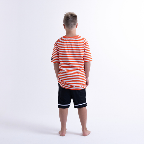 Holiday Stripe SS Tee - Orange White Stripe