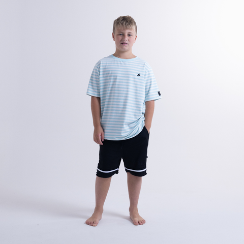 Holiday Stripe SS Tee - Turquoise White Stripe