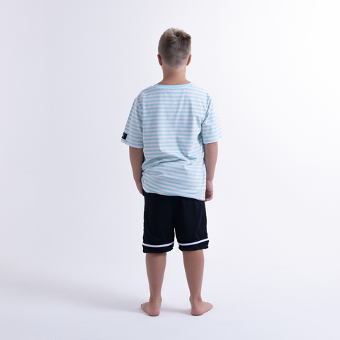 Holiday Stripe SS Tee - Turquoise White Stripe