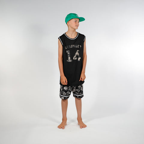BALLER MUSCLE TEE - BLACK PALMS