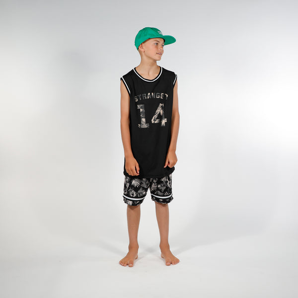BALLER MUSCLE TEE - BLACK PALMS