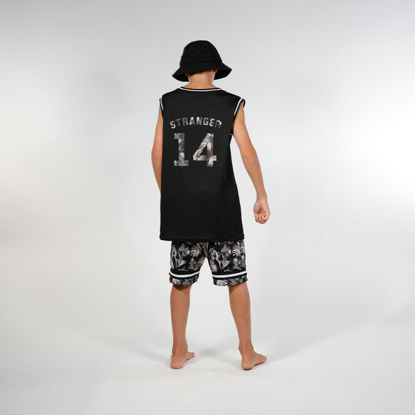 BALLER MUSCLE TEE - BLACK PALMS