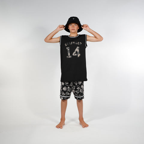 BALLER MUSCLE TEE - BLACK PALMS