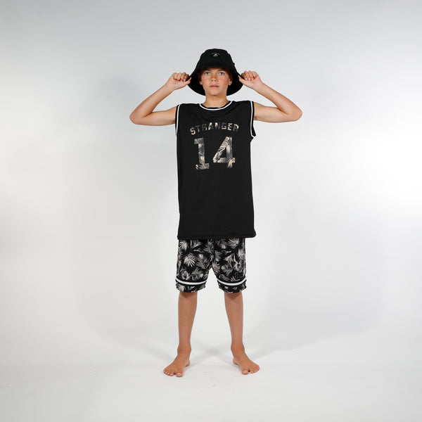 BALLER MUSCLE TEE - BLACK PALMS