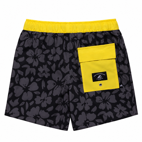 HIBISCUS BOARD SHORT – Black Charcoal Hawaii Print
