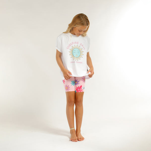 GIRLS BIKE TIGHTS - Pink Flower