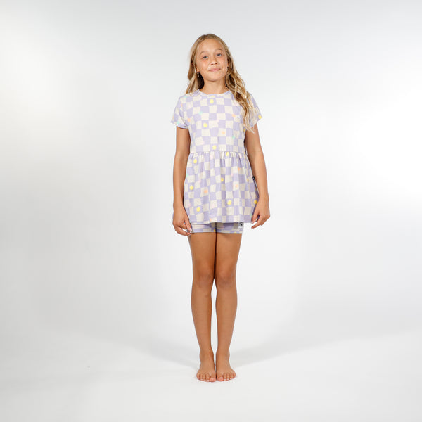 GIRLS BIKE TIGHTS - Purple Check