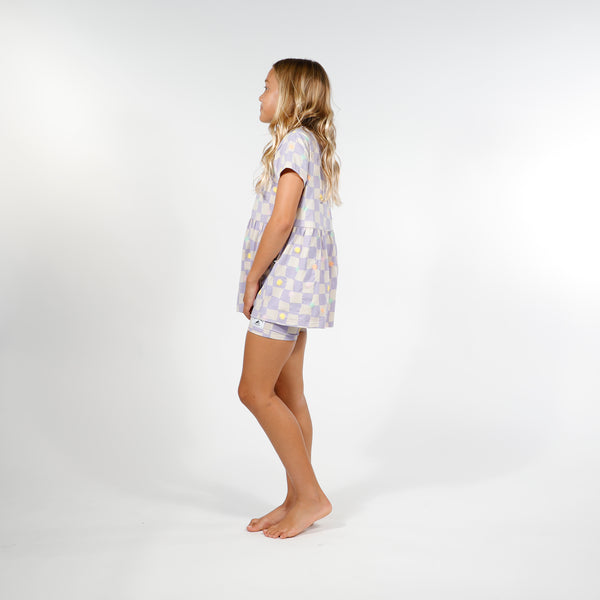 GIRLS BIKE TIGHTS - Purple Check