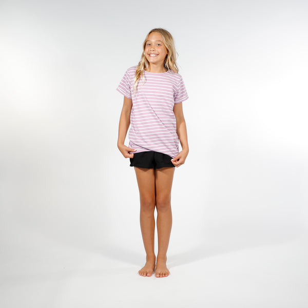 GIRLS SS CLASSICS TEE - Grape Stripe