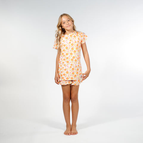 GIRLS SUMMER PJS - Orange Floral