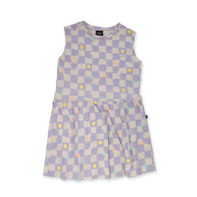 GIRLS VACAY DRESS - Purple Check