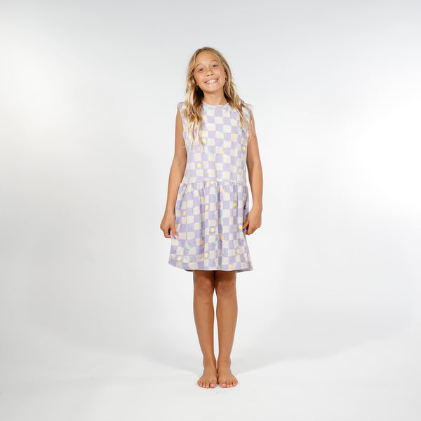 GIRLS VACAY DRESS - Purple Check