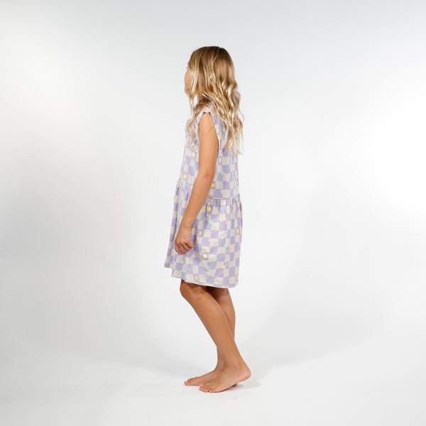 GIRLS VACAY DRESS - Purple Check