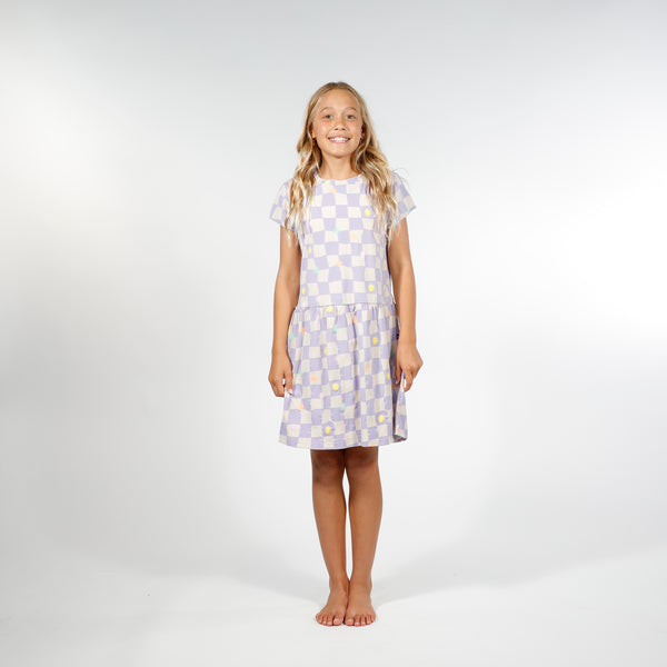 GIRLS PALMA DRESS - Purple Check