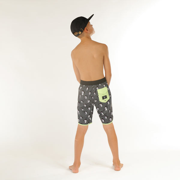 ALOHA TONGUE LONG BOARD SHORT - Black Lime