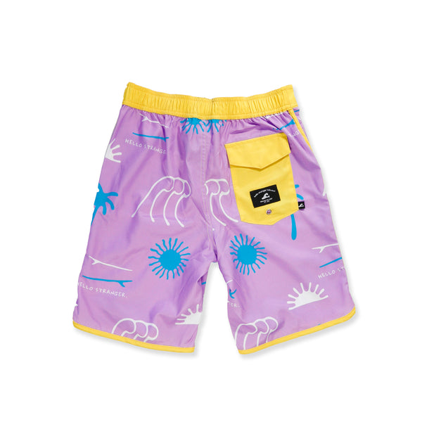 OCEAN LONG BOARD SHORT - Purple Yellow