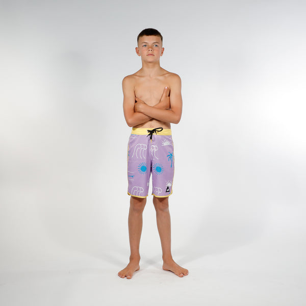 OCEAN LONG BOARD SHORT - Purple Yellow