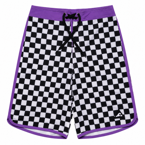 GRID LONG BOARD SHORT – Black White Check