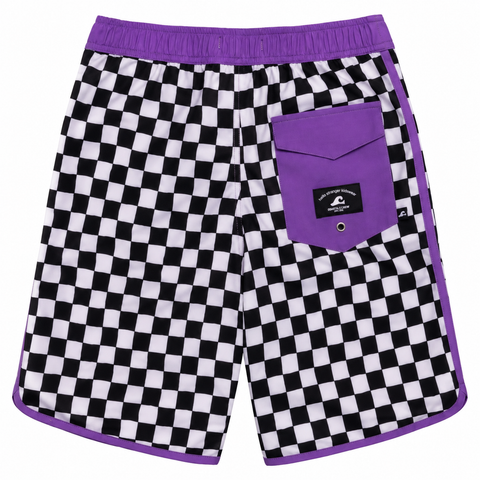 GRID LONG BOARD SHORT – Black White Check