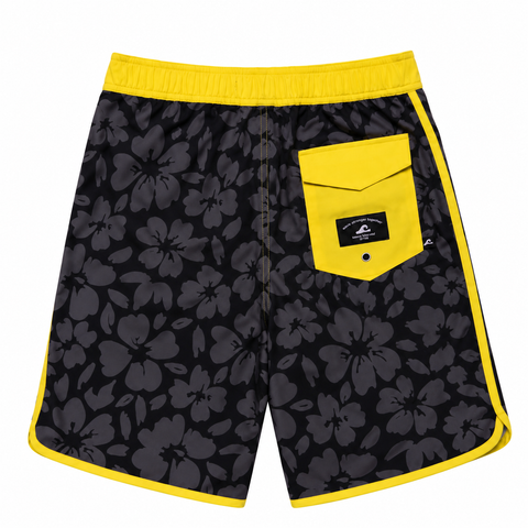 HIBISCUS LONG BOARD SHORT – Black Charcoal Hawaii Print