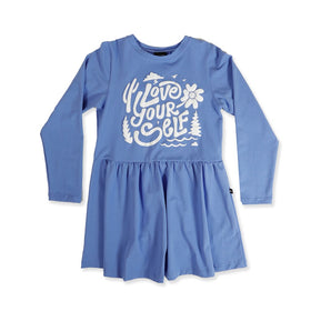 GIRLS LS MONDAY DRESS - Blueberry