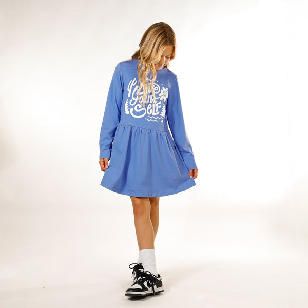 GIRLS LS MONDAY DRESS - Blueberry