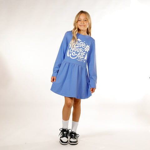 GIRLS LS MONDAY DRESS - Blueberry