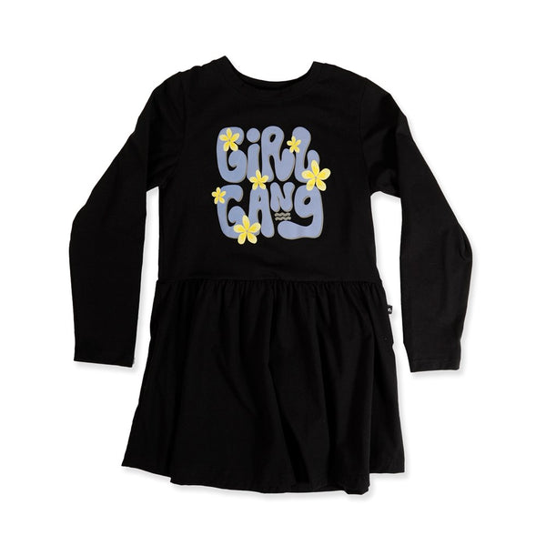 GIRLS LS MONDAY DRESS - Black
