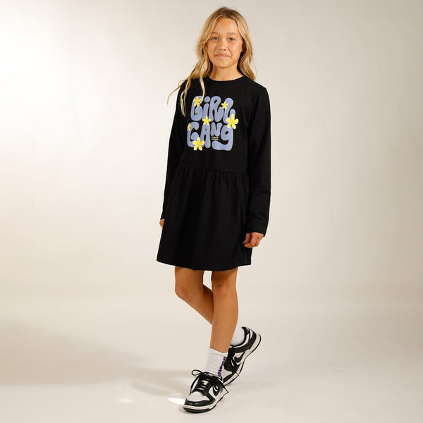 GIRLS LS MONDAY DRESS - Black