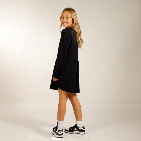 GIRLS LS MONDAY DRESS - Black