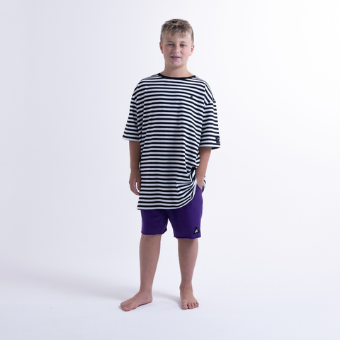 Holiday Stripe Box Tee - Black White Stripe
