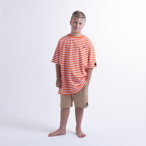 Holiday Stripe Box Tee -  Orange White Stripe