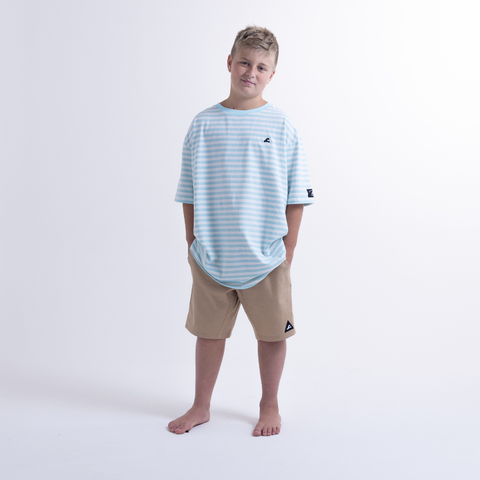 Holiday Stripe Box Tee -  Turquoise White Stripe