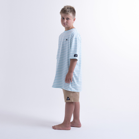 Holiday Stripe Box Tee -  Turquoise White Stripe