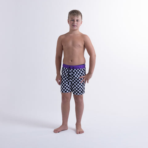 GRID BOARD SHORT – Black White Check