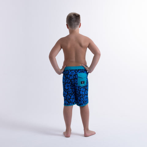 HIBISCUS LONG BOARD SHORT – Blue Black Hawaii Print
