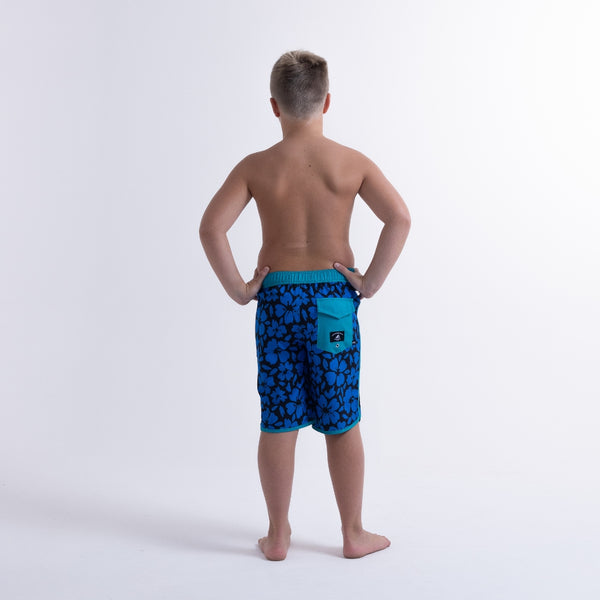 HIBISCUS LONG BOARD SHORT – Blue Black Hawaii Print