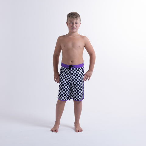 GRID LONG BOARD SHORT – Black White Check