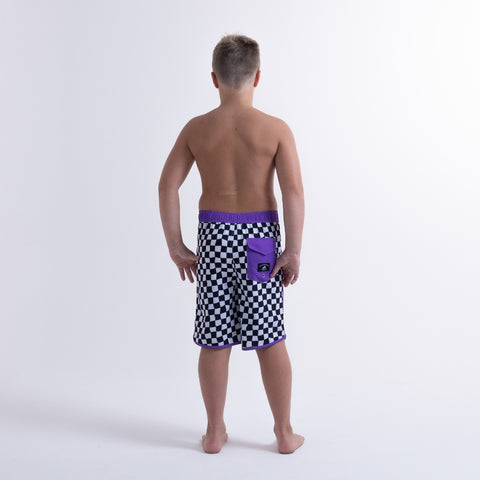 GRID LONG BOARD SHORT – Black White Check