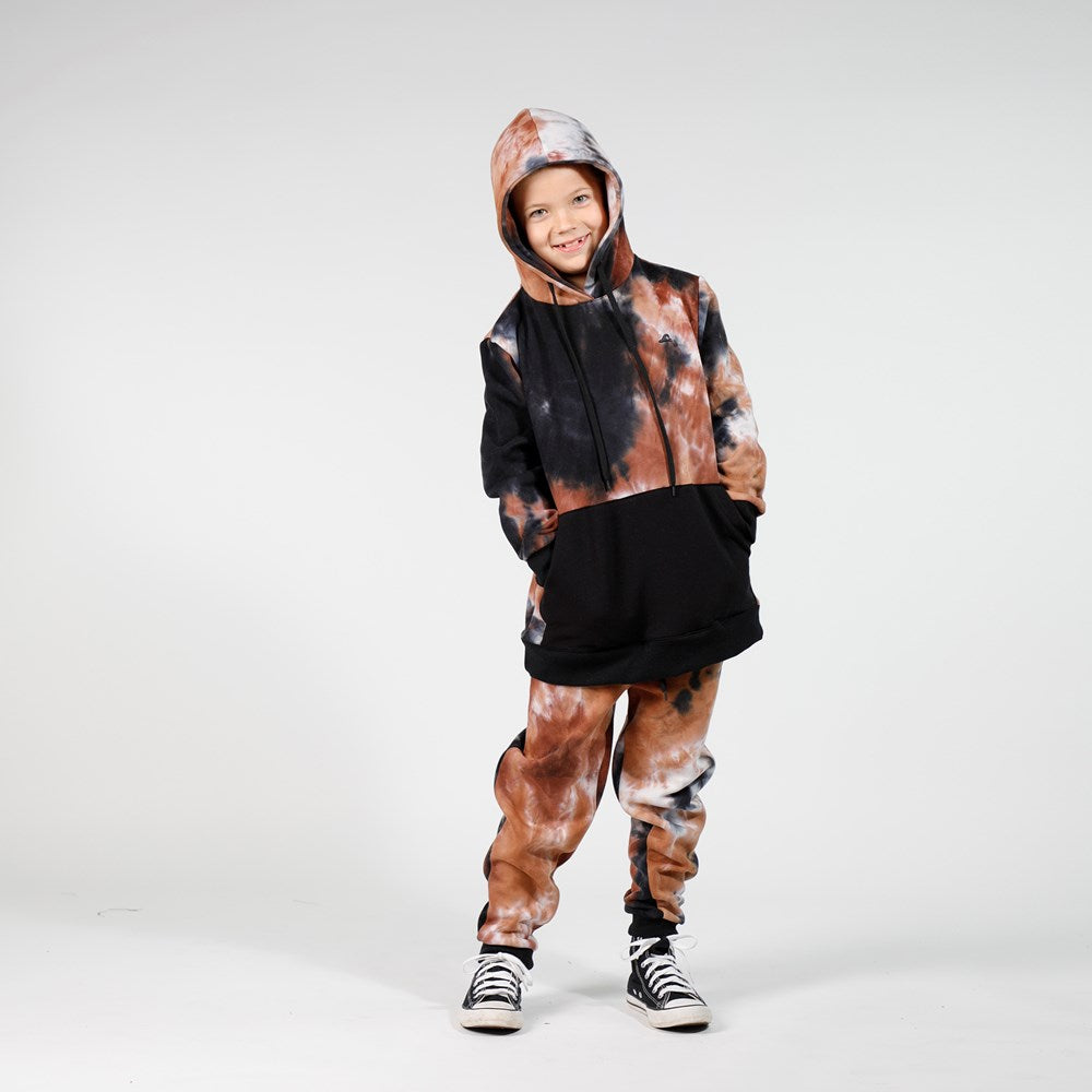 BOYS POCKET HOOD - Brown Tie Dye