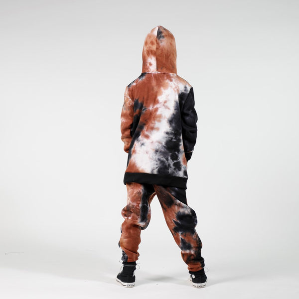 BOYS POCKET HOOD - Brown Tie Dye
