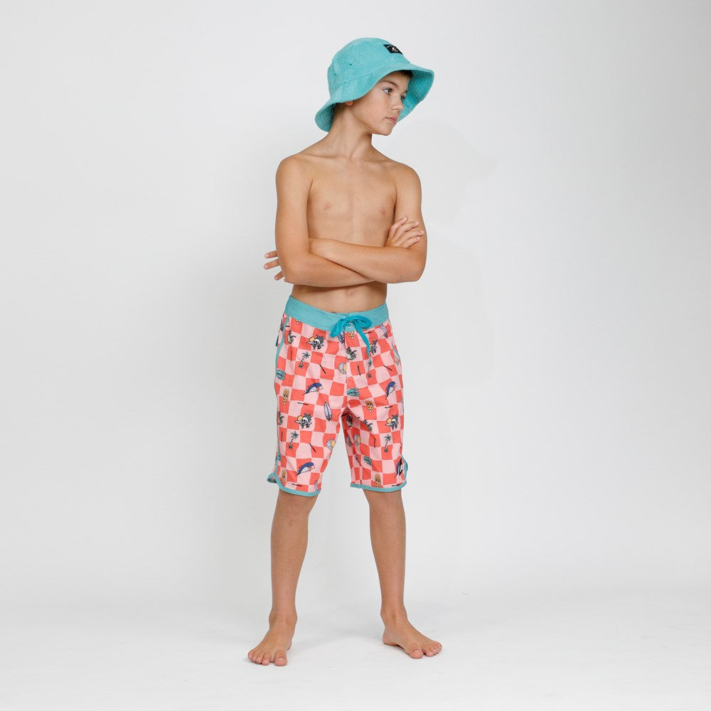 CHECK ME LONG BOARD SHORT Red Check Hello Stranger Kidswear