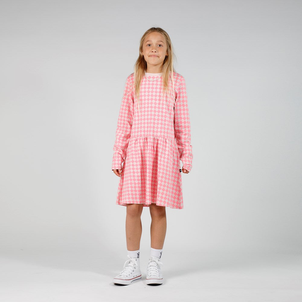 GIRLS LS MONDAY DRESS - Pink Check