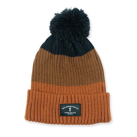 POM POM BEANIE - Black/Brown/Brown
